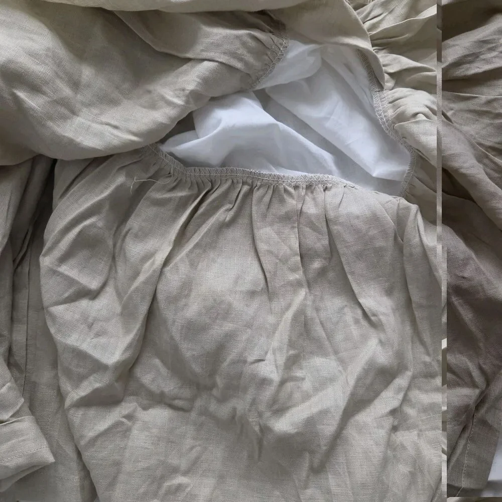 POTTERY BARN 100% Linen / cotton KING Bed Skirt 19” Drop Natural/ white new